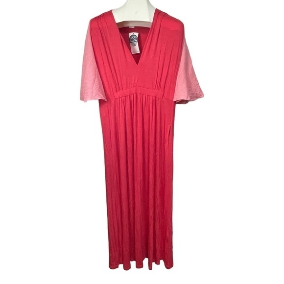 Woo Hot Pink, Pale Pink V-neck Summer Flutter Sleeve Beach Maxi Dress, NWT, L - Picture 1 of 7